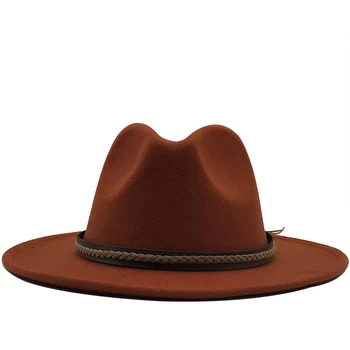 Wide Brim Enkle Kirke Derby Top Hat Panama Solid Farve Følte Fedoras Hat til Mænd, Kvinder kunstig uld Jazz Cap