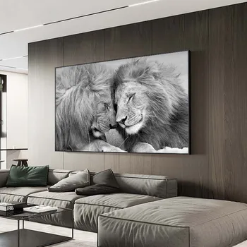 Sort og Hvide Løver Lærred Malerier På Væg Kunst, Plakater Og Prints Afrikanske Løve Hoved Til hovedet Cuadros Pictures Home Decor