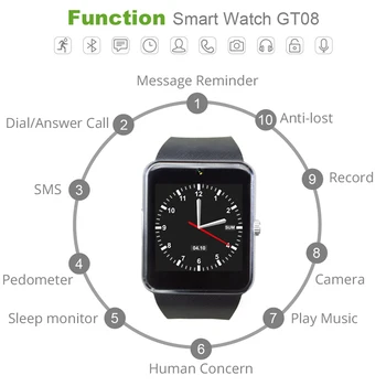 2020 herre ure GT08 Clock Sync Anmelderen Støtte Sim-TF Kort Bluetooth-Forbindelse Android-Telefon Smartwatch Legering montre