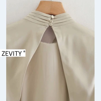 Zevity kvinder elegante tryk stå krave solid hem split midi kjole kvinde sexy back hul vestido smart casual slanke kjoler DS4217