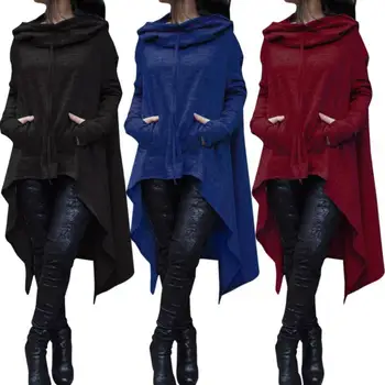 Kvinder Hættetrøjer Efteråret 2020 Uregelmæssige Ensfarvet Fashion Oversize Sweatshirt Løs Hooded Pullover Med Lange Ærmer Lange Outwear Hoody