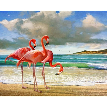 DIY-Maleri Af Numre Flamingo Animal Kit Olie Billede Af Numre Liggende Væg Kunst Akryl Malerier På Lærred Home Decor