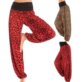 2019 Ny dame Kontrast Farve Blok Leopard Print i Høj Talje Ankel Bundet Yoga Sport Pants Bukser Fritid og komfort tøj