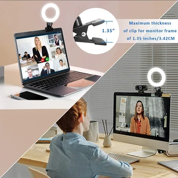 Video-Konference-Belysning Selfie Ring Lys med spændeenheden for Videokonference Dæmpbar Webcam Lys for Tik Tok Makeup