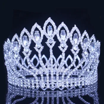 Navy Crystal Dronning Brude Tiara Kroner Brud Medaljon Kvinder Festspil Diadem Hår Pynt Bryllup Hoved Smykker tilbehør