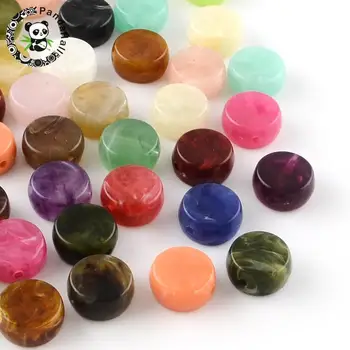 Flad rund imiteret sten akryl perler, blandet farve, 14x7mm, hul: 1,5 mm; om 470pcs/500g