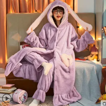 Kvinder Pyjamas Fortykket Plus Velvet Flannel Nattøj Sæt Efteråret og Vinteren Tegnefilm Plus Size To-stykke Varm Kvinde Home Service
