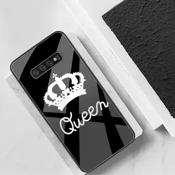 CUTEWANAN King-Queen-Elskere Par Telefonen Tilfælde Dække Hærdet Glas Phone Case For Samsung S7 S8 S9 S10 Plus Note 8 9 10 Plus