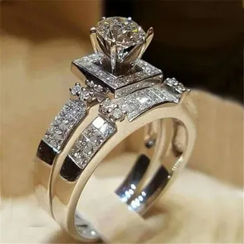 925 sterling sølv luksus-ring sæt til kvinder brud damer engagement jubilæum gave mærke engros smykker r5047