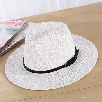 SUOGRY Panama Hatte Dame Sommer, Sol Hat Mand Kvinde Khaki Halm Bælte Dekorere 2019 Nye Mode Mænd Jazz Hat