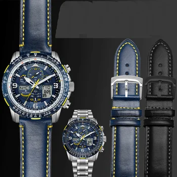 Høj kvalitet i ægte Læder Urrem af blå engel AT8020 JY8078 ure stropper 23mm blå sort farver