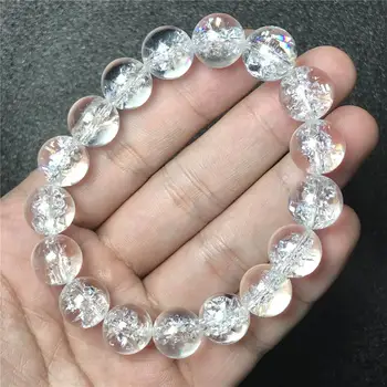 12mm Ægte, Naturlig Himalaya Rock Crystal Armbånd Til Kvinder, Dame Mænd Sne Energi Runde Perler Fashion Armbånd Smykker AAAAA
