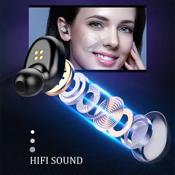 TWS Bluetooth-V5.0 Trådløse Hovedtelefoner LED Hovedtelefoner 9D Hifi Sport Vandtæt Bluetooth Hovedtelefoner Headset Med Dobbelte Mikrofoner