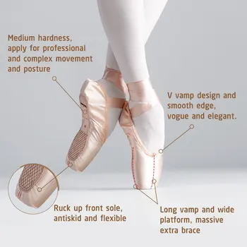 Damer Satin Ballet Sko Professionel Ballet Pointe Sko, Piger, Kvinder Med Gratis Sko Tasker