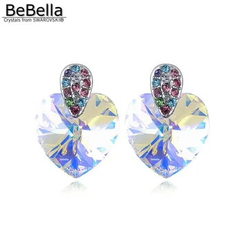 BeBella 1,4 cm hjerte stud øreringe lavet med Krystaller fra Swarovski i 3 farver til kvinder gave bryllup bride smykker