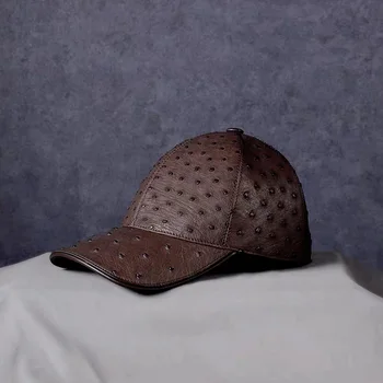 McParko Ægte Struds Hat i Ægte Læder Baseball Cap Mænd solhat Luksus Mærke Mænd, Caps Punk Rock Visir Sort Brun