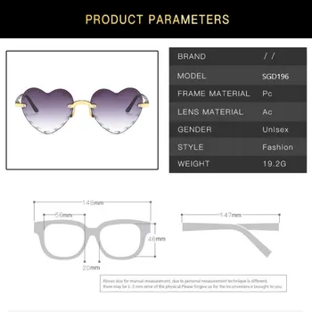 Gradient Nye Brand Designer Rammeløse Hjerte Solbriller Kvinder Mode Metal Uindfattede Gradient Linse solbriller Kvindelige Oculos UV400