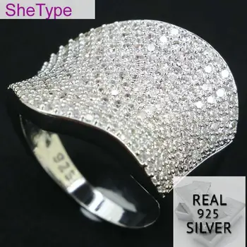 21x18mm SheType White Sapphire Gave Til kvindens 5,9 g Ægte 925 Solid Sterling Sølv Ringe