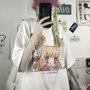 Yedinas Anime Girl Billede Print Kvinder T-Shirts Harajuku Japansk Stil Tee Æstetiske Y2K Toppe Piger Kawaii T-shirts Overdimensioneret