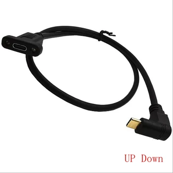 USB-C-Type-C mandlige og kvindelige udvidelse data kabel 90 grader højre vinkel 16 + 1, forgyldt, panel montering skrue hul 10Gbps