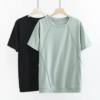 Nye Korean style sommer plus size toppe for kvinder stort kort ærme løs casual bomuld grøn sort stribe T-shirt 4XL 5XL 6XL