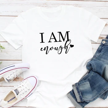 Kvinder Motiverende Grafiske Tees Toppe jeg Er Nok Hjerte Print T-shirt Afslappet Unisex Positive Kristne Jesus Tshirt