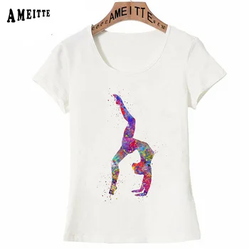 Nye Sommer Mode Kvinder kortærmet Gymnastik Pige akvarel Teenager Gave T-Shirt Sød Pige Casual Toppe Ameitte Kvinde Tees
