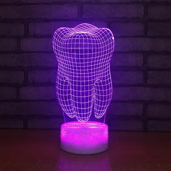 Tand Form 3D-Illusion LED bordlampe Acylic 7 farveskift Tænder 3D-Nat Lys Hvid Touch Knap Til Kis Gave