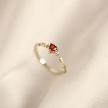 925 Sterling Sølv Plating 14k Guld Simpel Ruby Kærlighed Ring Kvinder Mode Tail Ring Party Smykker Tilbehør Engagement Gave