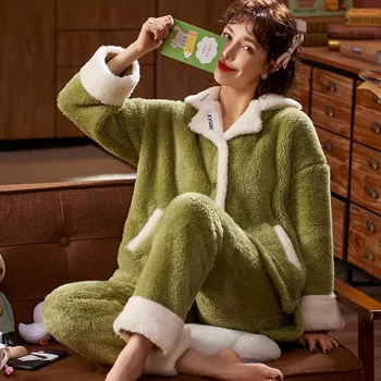 2020 Vinteren Kvinder Pyjamas Sæt Tykkere Varme, Bløde Flonel Nattøj Coral Fleece Kvindelige Homewear Plus Size Pyjamas