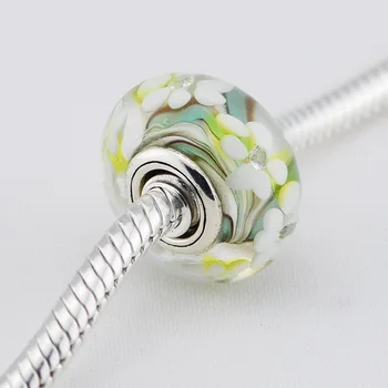 Passer til Pandora Charms Armbånd Blomst Manuro Glas Perler med Blandede Farver og Cubic Zirconia 925 Sterling Sølv Smykker