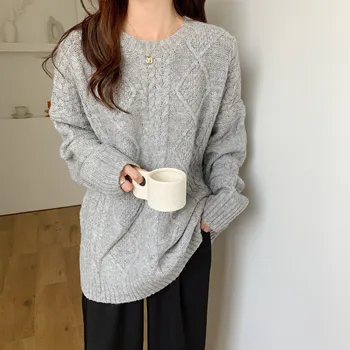 Fremmede Kitty 2020 Efterår Og Vinter Strikkede Trøjer Dame Vintage Tyk Strik Twist Sweater Kvindelige Mode Pullover Kvinder Tøj