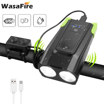 WasaFire Smart Induktion Cykel Lys med Horn 4000mAh Cykel Foran Lys USB-Genopladelige MTB Lygten 2*T6 Cykling Forlygte