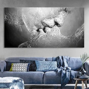 Nye Fashion Sort & Hvid Kærlighed Kys Abstrakt Kunst på Lærred Maleri på Væg Kunst Billedet Print Home Decor (Uden Ramme)60cm*100cm