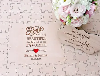 Personlige initialer dato rustikke puslespil bryllup gæstebøger Alternativ Træ-gæstebøger Receptioner part favoriserer dekorationer