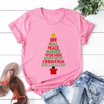JCGO Mode Sommer T-Shirt til Kvinder Plus Størrelse 5XL Bomuld Søde juletræ Print Kvindelige kortærmet Tshirt Casual Dame Toppe Tee