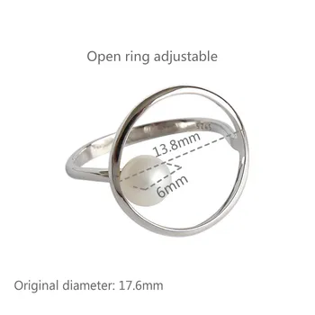 925 Sterling Sølv Natural Pearl cirkel åbne Ringe Til Kvinder Enkel dame Fine Smykker friblad