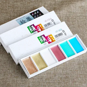 Solid pigment perlemors 6 farve solid akvarel pigment set / maleri pigment / kunst forsyninger