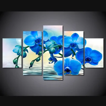 Embelish 5 Stykker Blue Orchid Blomster Til Stue Væg Kunst, Plakater HD Print på Lærred Maleri Moderne Hjem Decor Modulære Billede