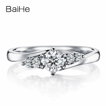 BAIHE Solid White 10K Guld(AU417) Omkring 0,25 ct-Certificeret Runde Moissanite Engagement Bryllup Kvinder Trendy Fine Smykker Gave Ring
