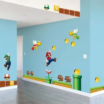 Hot Nye Super Mario 3D Kids Børnehaveklasse Flytbare vægoverføringsbilleder Vinyl Klistermærker Kunst Home Decor