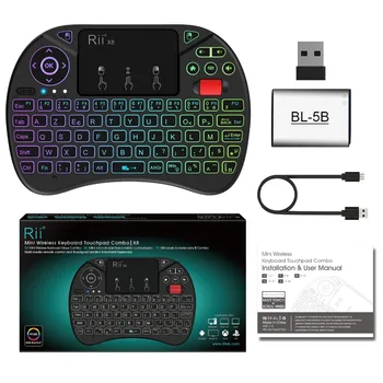 Original Rii X8 2,4 GHz AZERTY Mini fransk Trådløse Tastatur med Touchpad, udskiftelige farve LED-Baggrundsbelyst, Li-ion Batteri
