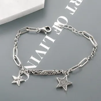 Enkel Vintage Star Pentagram Zircon Multilayer Kæde 925 Sterling Sølv Armbånd Til Kvinder Designer Lækre Smykker Engros