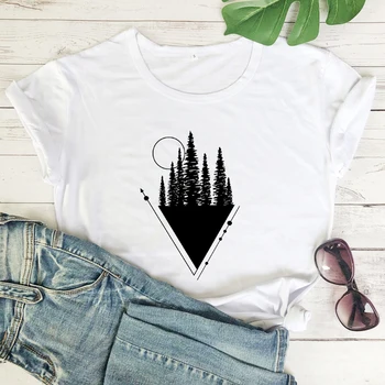 Skov Adventure Camping T-shirt Minimalistisk Vilde Liv Tshirt Fashion Kvinder kortærmet Rejselyst Graphic Tee Skjorte Top