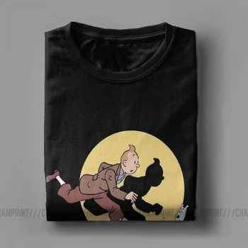 Tin Tin Filmen The Adventures Of Tintin T-Shirt til Mænd Ren Bomuld Vintage T-Shirt Crew Neck Tee kortærmet Sommer Tøj