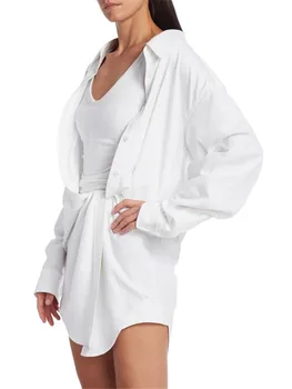 GetSpring Kvinder Kjole Uregelmæssige Hvide Kjoler Med Lange Ærmer Falske To Sommer Kjoler Asymmetri Sexet Mini Shirt Kjole Sommeren 2020
