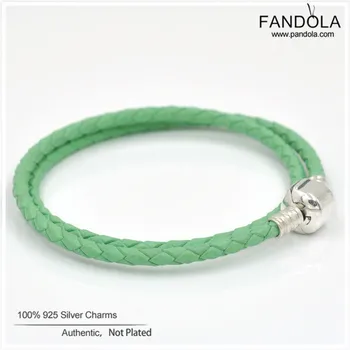 CKK 925 Sterling Sølv Grøn Enkelt Dobbelt Charme Læder Armbånd Armbånd til Kvinder Pulseira Sølv 925 Smykker