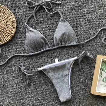 2019 Bikini Sexede Kvinder I Badedragt Push Up Badetøj Sommeren Glitter Bikini Halterneck Badedragt Polstret Bh Badetøj Badetøj