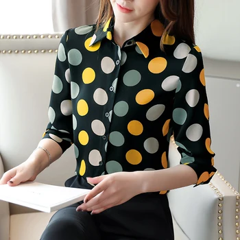 Koreanere Efteråret Kvinder Shirts Kvinde Chiffon Bluser Kvinde Dot Bluse Shirt Plus Size Dame Toppe og Bluser Blusas Mujer De Moda