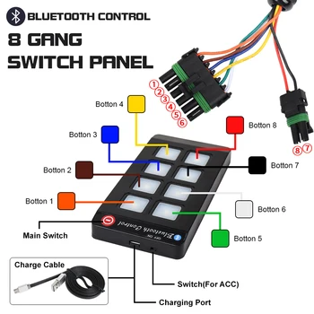 DC12V Universal 8 bander Switch Panel System Bluetooth-Kontrol switch panel til Bil, Lastbil UTV Båd, RV Trailer